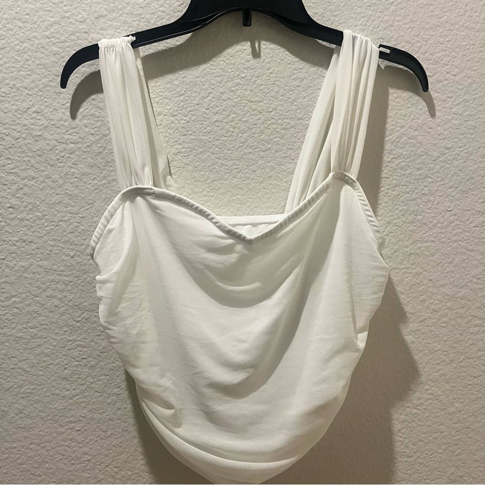 White Draped Cowl Neck Crop Top Curve Plus Y2K Baddie Going Out‎ Top